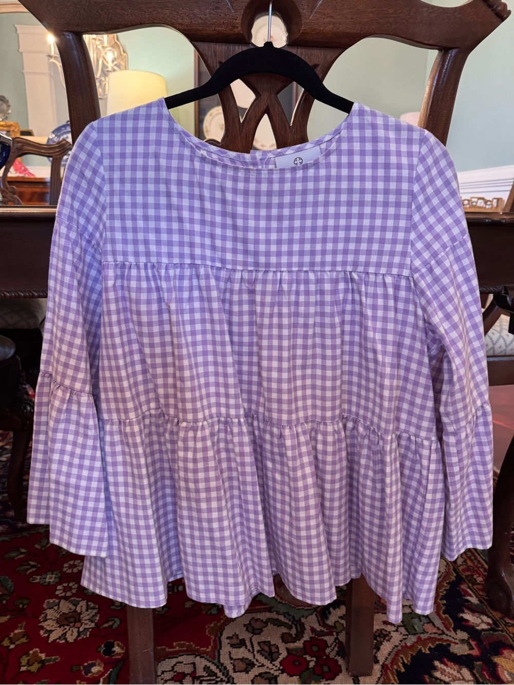 Women’s Lavender Gingham Tiered Tunic Top
